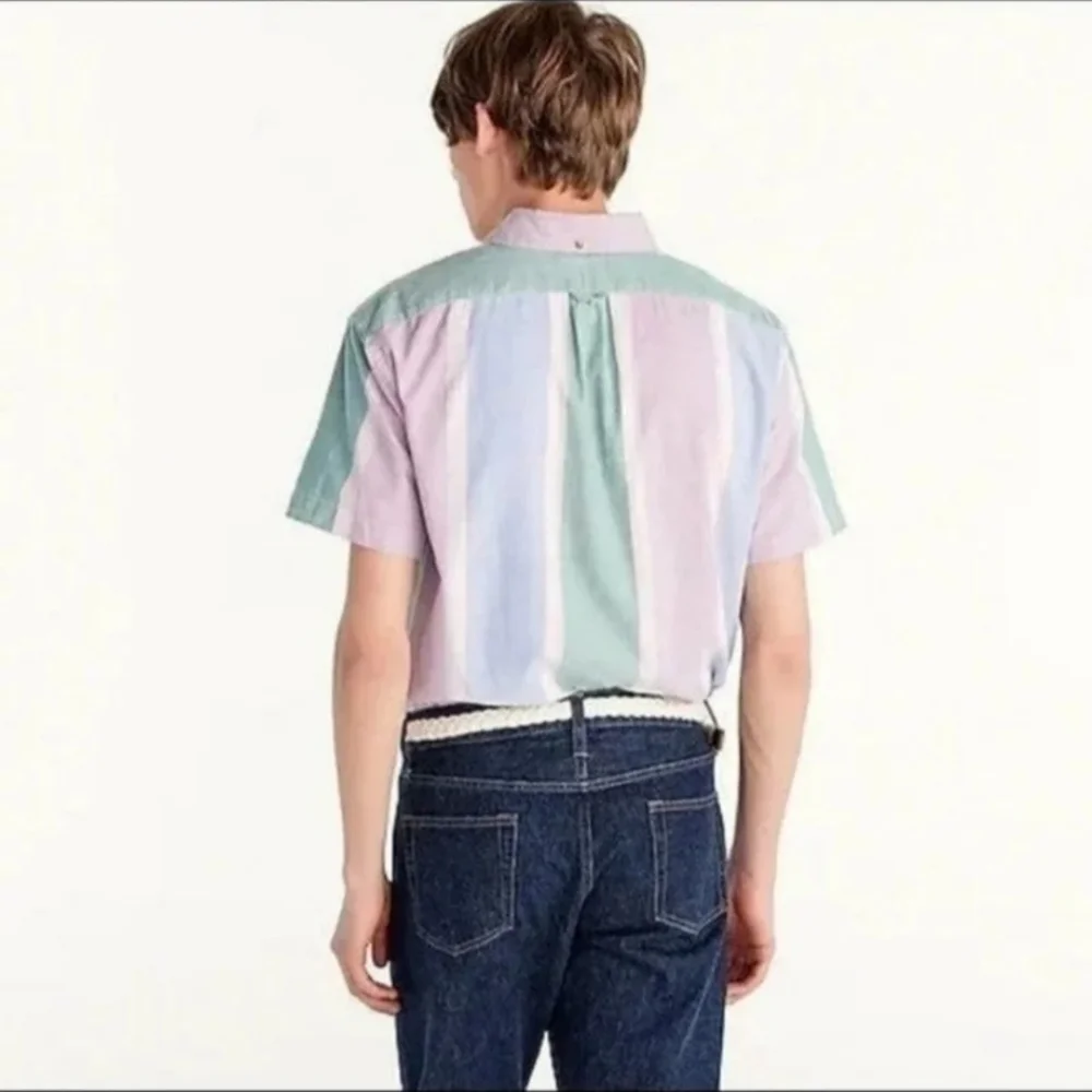 J.Crew Broken-in Oxford Shirt Organic Cotton LG Pastel Stripes XL 44-46 BNWT